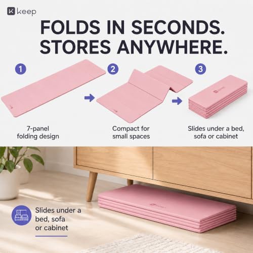 KEEP Foldable Yoga Mat, 7mm Thick TPE Non-Slip Fitness Mat for Home Gym