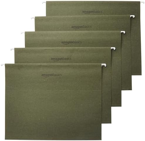 Amazon Basics Hanging File Folders with Adjustable Tabs, Sturdy Expandable Document Organizer, Letter Size 8.5x11 inch, Green, 25-Pack