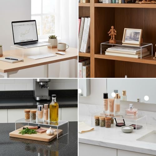 Azar Displays 515338-2PK Acrylic Laptop Stand, Computer Riser for Desk, Monitor Stand, Closet Organizer for Clothes & Shoes, Cabinet Display for Accessories and Décor 15"x7.75 x 4.5 (2-Pack)