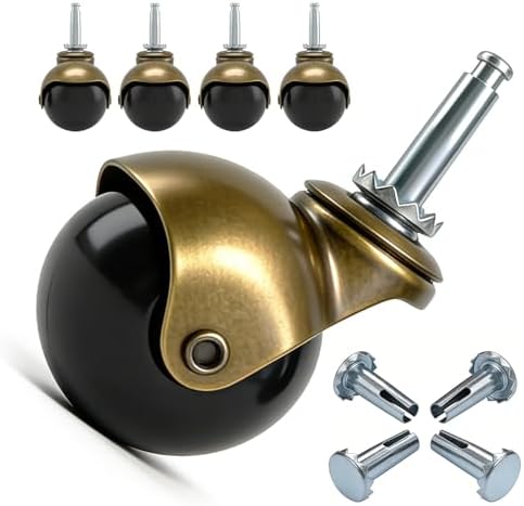 Zerobe 2" Ball Caster Wheels: Antique Brass Swivel Casters (4-Pack)