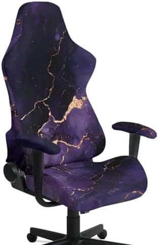 Marble Print Gaming Chair Cover for Cats Stretch Non Slip Furniture Protector Washable Anti Dust Computer Chair Slipcover with Armrest Covers