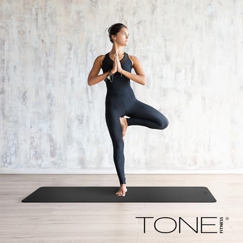 TONE Fitness 1/4" Yoga Mat, Non-Slip Exercise & Pilates Mat with Strap