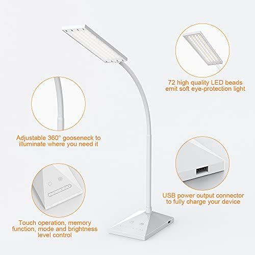 Vansuny Eye-Caring LED Desk Lamp, Reading Light with USB Charging Port
