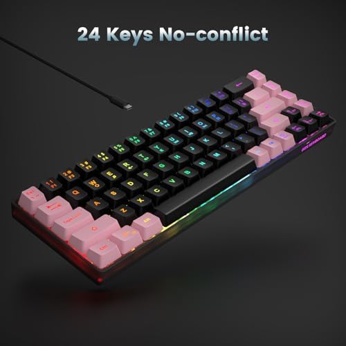 GEODMAER 65% Gaming Keyboard, LED Backlit, Ultra-Compact Anti-Ghosting No-Conflict 68 Keys Membrane Gaming Wired Keyboard for PC Laptop Windows Gamer(Black-Pink)