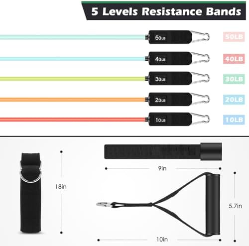 WHATAFIT Resistance Bands with Handles, 150 lb Exercise Bands Set