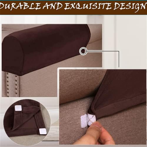 2 Pack Velvet Stretch Armrest Covers - Non Slip Sofa Chair Covers, Soft Elastic Arm Protectors for Living Room Couch, Office Chair, Recliner (Brown)