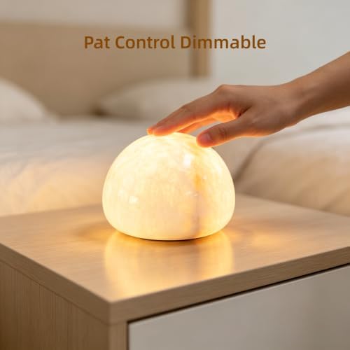Natural Marble Lamp Cordless Touch Control Night Light Rechargeable Small Marble Table Lamp, Dimming Warm Glow Portable Marble Touch Lamp for Bedroom, Living Room, Decor Gift (A-with Vein)