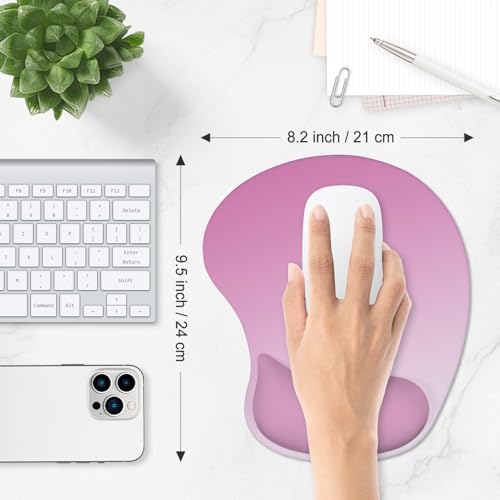 ITNRSIIET Ergonomic Mouse Pad, Cushioned Gel Wrist Rest, Non-Slip Base, Smooth Surface, Compatible with All Mice for Office & Gaming, Desk Accessory, 9.5 x 8.2 inch, Soft Pink