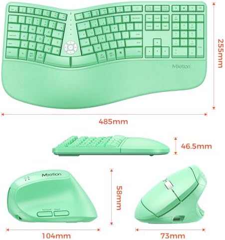 MEETION Ergonomic Keyboard Mouse Combo, Split Design Vertical Mouse Green