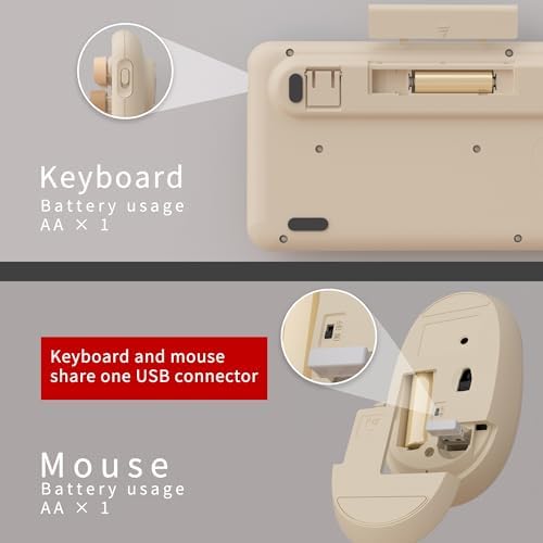 UBOTIE Colorful Wireless Keyboard and Mouse Combo (Milk Tea-Colorful)