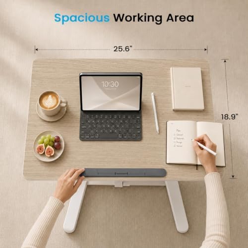 25" Mobile Folding Desk, Pneumatic No-Assembly Standing Desk, Maple