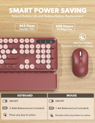 Wireless Keyboard and Mouse Combo, Cute Typewriter, Magnetic Wrist Rest