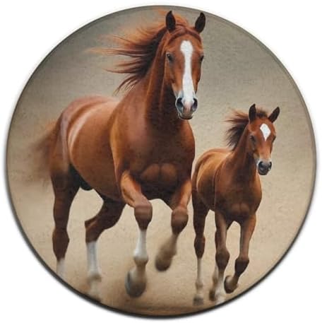 Large Machine Washable Circular Rugs, Home Decor Round Mat for Living Room Sofa Office Running Brown Horse