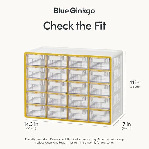 Blue Ginkgo 20-Drawer Storage Cabinet Organizer, Yellow, Made in Korea