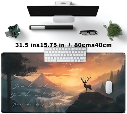 Misty Forest Desk Pad Mat Anime Mouse Pad Gaming Playmat, Large Mouse Pad Deer Desk Mouse Laptop Keyboard Pad Computer Mats for Desktop Full Desk Mouse Pads Office Desk Game(31.5x15.8 in)