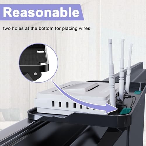 TETVIK TV Top Shelf Screen Adjustable Monitor Top Shelf Storage Bracket Tray Mount Computer Bracket for Cellphone Stand, Media Boxes, Game Console, Router, Speakers Black 2 Pieces