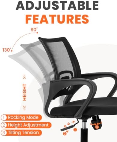NEO CHAIR Office Computer Ergonomic Mid-Back Mesh Desk Chair, Dark Black