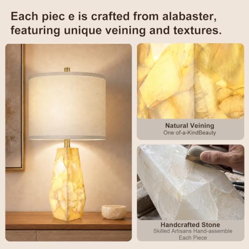 Scenekoy Alabaster Table Lamps Set of 2, Modern Desk lamp with Night Light