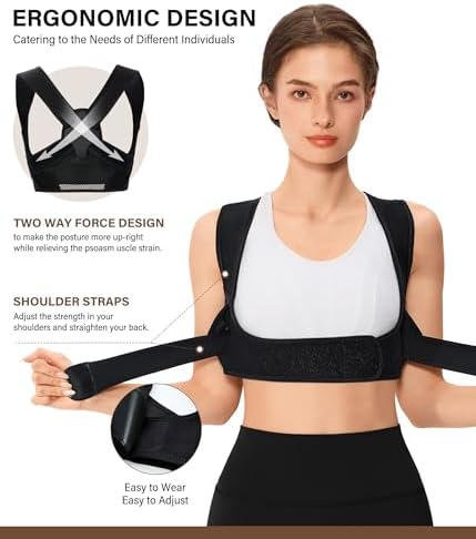 URSEXYLY Posture Corrector for Women Breathable Back Brace For Posture Adjustable Back Straightener Support for Neck Shoulder Clavicle and Upper Back Pain Relief(L/XL,Black)