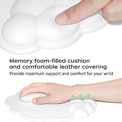 JIKIOU Ergonomic Cloud Mouse Pad & Keyboard Wrist Rest & Cup Pad, White