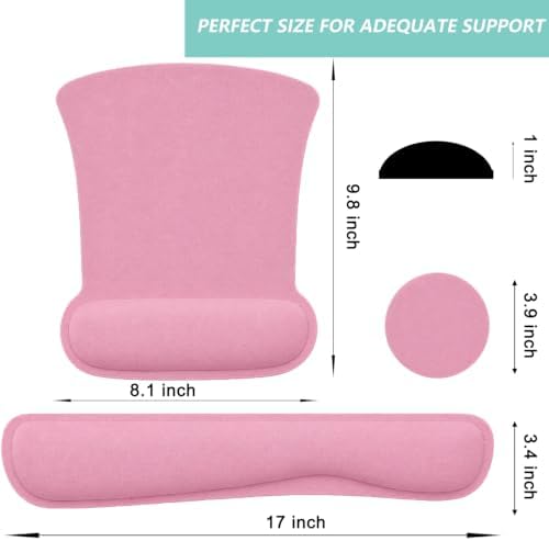 Keyboard Wrist Rest Pad Mouse Pad with Wrist Support Set of 3, Gaming Mousepad with Non-Slip Rubber Base, Ergonomic Memory Foam Mouse Cushion Support for Home Office Laptop Computer, Pink
