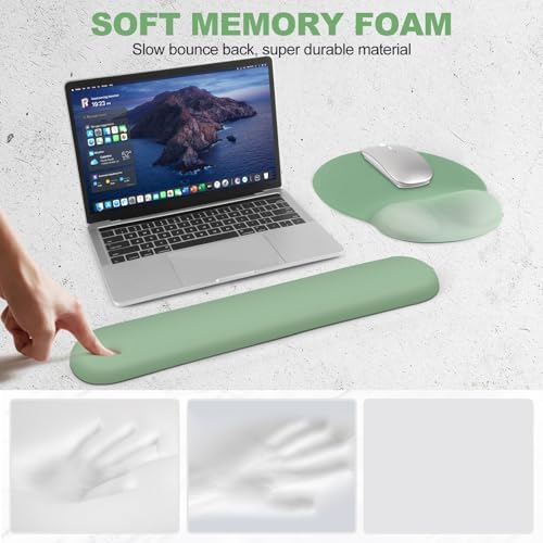 AIMSA Mouse Pad with Wrist Rest Support, Keyboard Wrist Rest Set, Ergonomic Memory Foam Mousepad for Computer Keyboard, Easy Typing and Pain Relief, Green