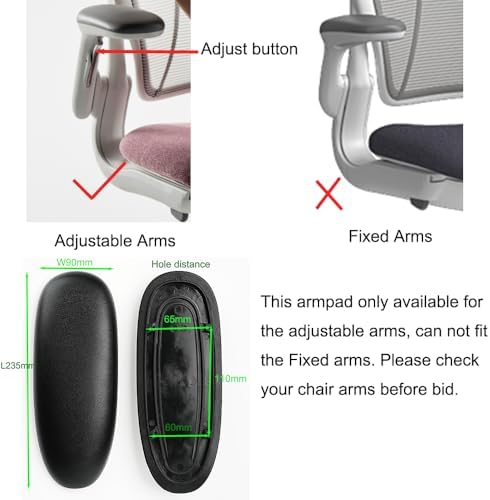 MingYi.office Arm Pads Caps Replacement for Humanscale Diffrient World Office Chair with Height Adjustable Arms, Black/Grey 1Pair (Grey)
