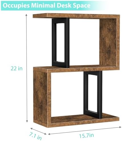 Desktop Bookshelf for Top of Desk Shelf - Brown Book Organizer 3-Tier Shelves Storage Small Bookcase Hutch for Dorm Office College