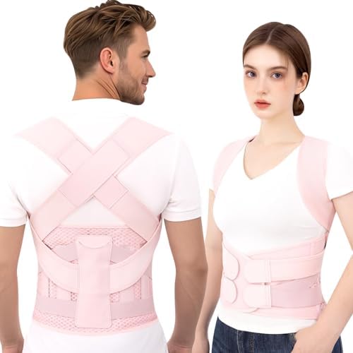 Posture Corrector for Women and Men Back Brace Straightener Scoliosis Spine Support Hunchback Upright Instant Thoracic Relief Pain Adjustable Shoulder Straps Kyphosis (Pink, Medium)
