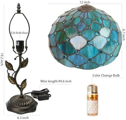 Tiffany Style Blue Green Stained Glass Table Lamp