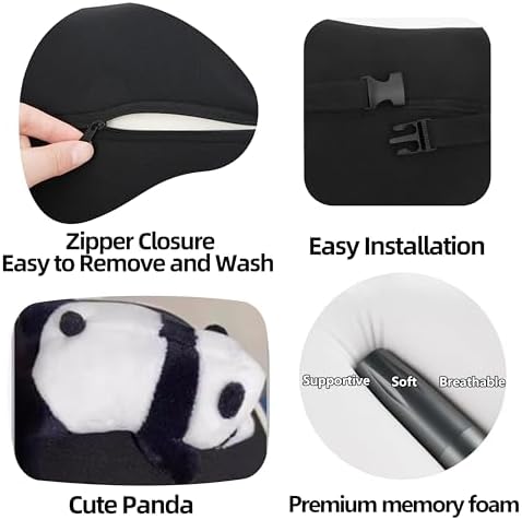 Car Headrest Pillow 2PCS Cute Car Seat Neck Pillow Car Decor Accessories Memory Foam Neck Support Cushions for Comfortable Driving Easy Install & Washable (Panda Black)