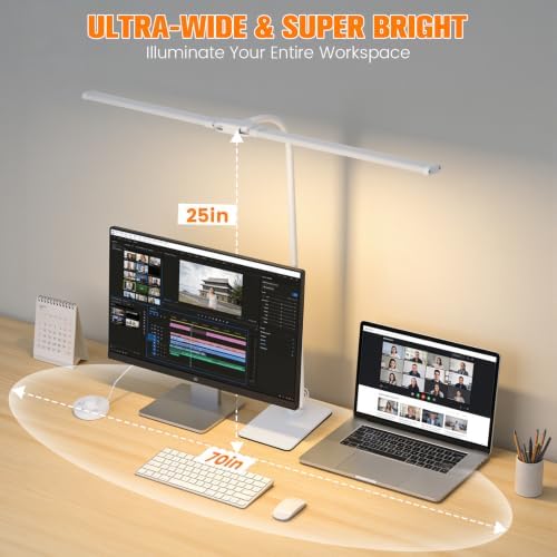 Desk Lamp for Home Office,Adjustable Double Head Desk Light with Base White