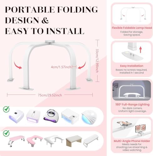 Half Moon Light for Nail Desk: 180 ° Shadow-Free Arc Light For Manicurist