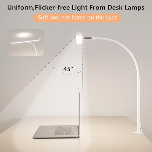 LED Desk Lamp for Office Home, Adjustable Flexible Eye-Caring Desk Light with,5 Modes 10 Brightness Adjustment, USB Adapter Desk Lamp with Clamp-T-W