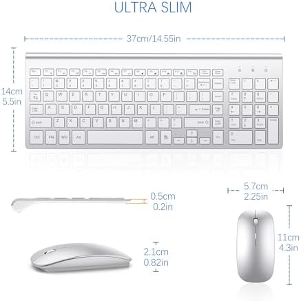 Wireless Keyboard and Mouse Ultra Slim Combo, TopMate - Silver White