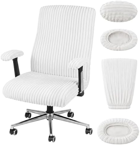 Tegeme Set of 4 Faux Fur Office Chair Covers with Armrest Covers, White
