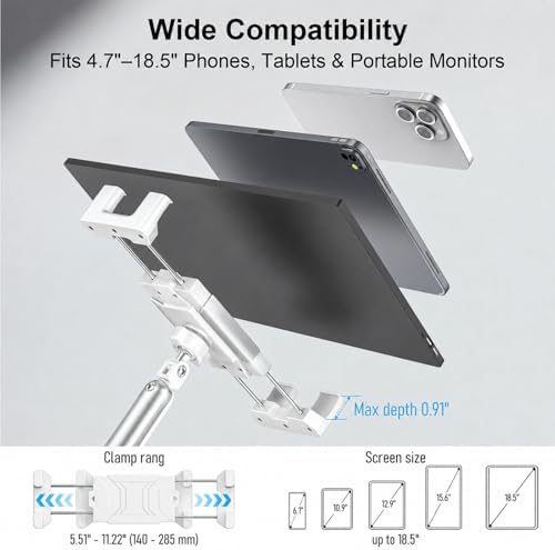 Portable Monitor Stand 15.6", Heavy Duty Tablet Arm Mount with Desk Clamp