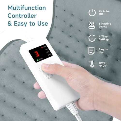 20" x 24" Heating Pad for Back Knee Leg Muscle Pain Cramps Relief, Electric Heating Pad for Women Mom Gifts with Moist Dry Option & 6 Heat Levels & Auto Off (Gray)