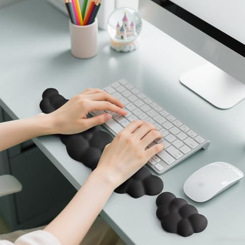 Keyboard Wrist Rest Mouse Wrist Support Set, Cloud Keybroad Wrist Rest Pad with Non-Slip PU Base, Memory Foam Wrist Rest for Pain Relief Computer Laptop Gaming Home Office, Black