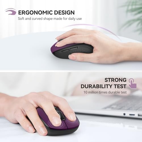 TECKNET 2-in-1 Bluetooth Mouse (BT 5.0/3.0+2.4Ghz), 6-Level 4000 DPI-Purple