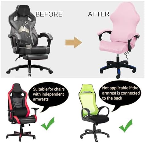 Gaming Chair Cover Set with Armrest Covers, Velvet Stretch Slipcover 1-Piece Form Fit Cover & Chair Armres Covers Included（no Chair） (Pink)