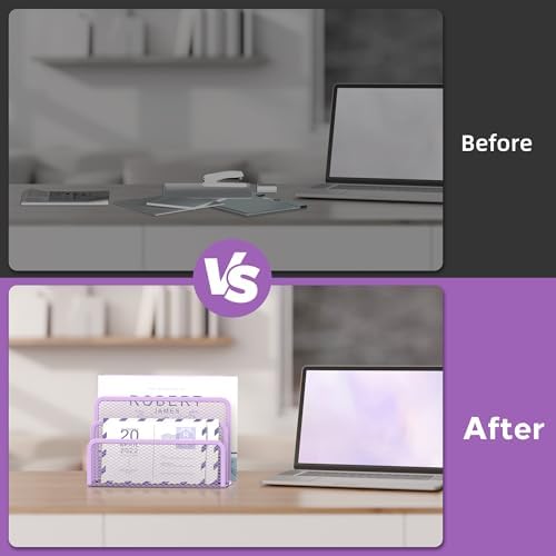 Mail Organizer Countertop for Desk, Mail File Holder with 3-Slot, Purple