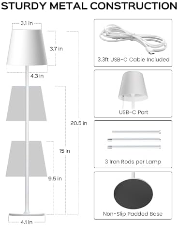 JACKYLED Cordless Table Lamps Rechargeable, 3 Height, 5000 Capacity