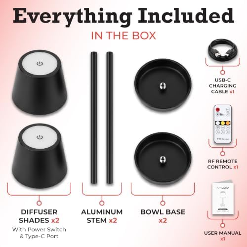 Cordless Table Lamp 2-Pack, Rechargeable Touch Lamp with Remote
