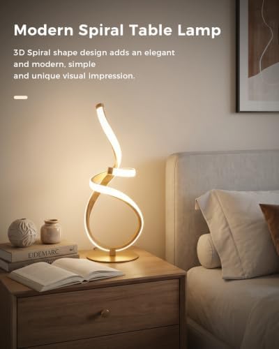 Gold Cool Table Lamps Set of 2, Modern LED Spiral Desk Lights