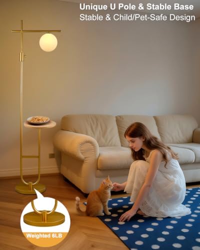 Lightdot Gold 66IN Modern Tall Floor Lamp with Table, Standing Corner Lamp