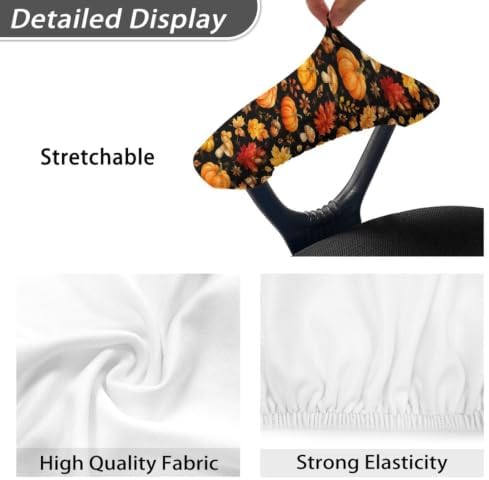 2 Piece Office Chair Arm Rest Covers Pumpkin Maple Leaf Printed Anti-Dust Removable Gaming Chair Arm Rest Covers with Elastic Band Washable Home Decorative Accessories