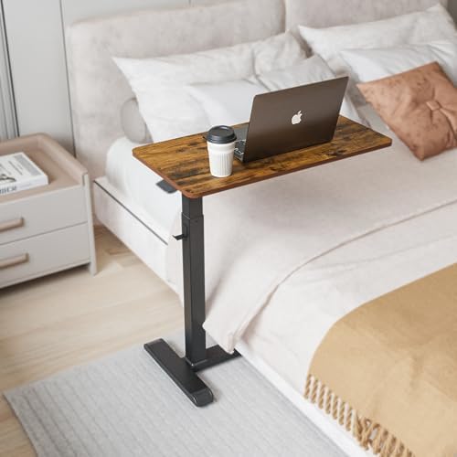 Fydeamer Height Adjustable Mobile Overbed Table with Keyboard Tray, Walnut