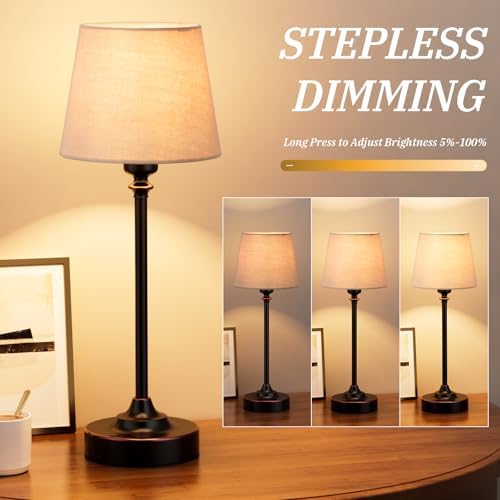 Cordless Table Lamp Rechargeable Bronze - 2 Pack Brass 4000mAH Battery Operated Lamp for Decor, 3000K Stepless Dimming Touch Control Wireless Lamp for Bedroom, Dining Table, Counter, Living Room