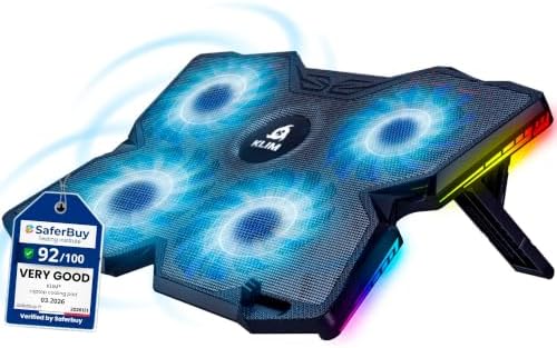 KLIM Wind Laptop Cooling Pad - More Than 500 000 Units Sold - New Version - The Most Powerful Rapid Action Cooling Fan - Laptop Stand with 4 Cooling Fans at 1200 RPM - USB Fan - PS5 PS4 - RGB